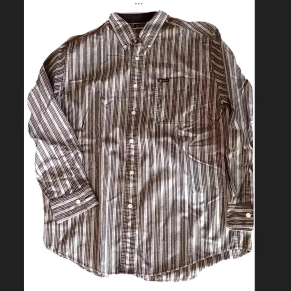 Mens Chaps Shirt Striped Blue Orange Button Down Long Sleeve Collar Shirt Size M